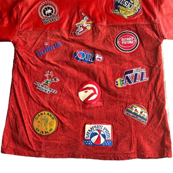 Vintage Jeff Hamilton NBA Patch Red Leather & Suede Sports Shirt XL - Picture 5 of 12